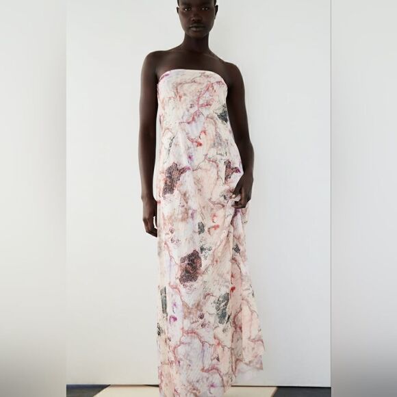 NWT ZARA STRAPLESS STONE TULLE DRESS - Picture 5 of 11